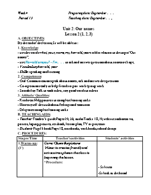 Giáo án Tiếng Anh Lớp 3 (Global success) - Tuần 4 - Năm học 2022-2023